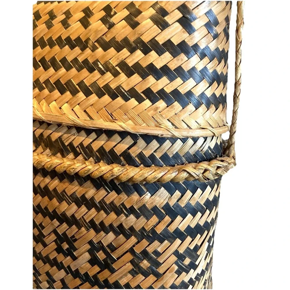 Vtg Philippine Tribal Double Weave Basket Lidded Shoulder Bag Tiruray Ifugao Art